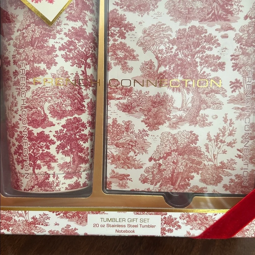 French Connection red printed 20 oz tumbler and notebook set